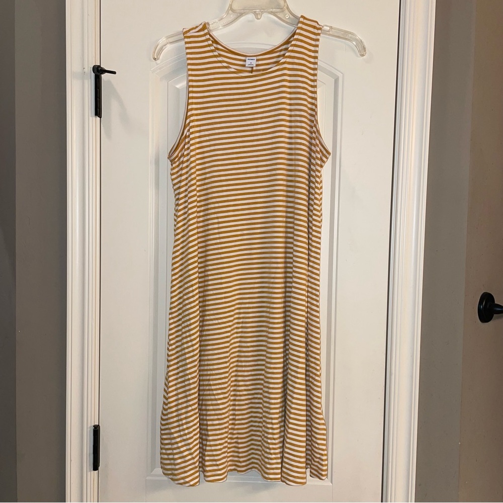 Old Navy Mustard Yellow Striped Midi Tank Dress